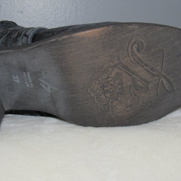 CHUNKY HEEL CRISS CROSS OPEN WEAVE BLACK SEXY BOOT-ZIP BACK-6 1/2-FREE PEOPLE-37 - Picture 9 of 11